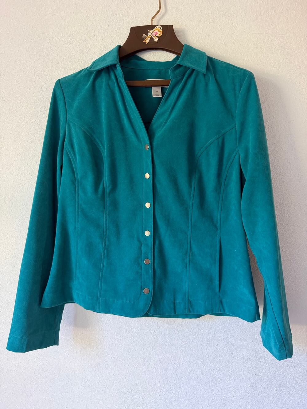 Vintage 90’s Christopher & Banks Teal Turquoise Suede Snap Front Size Med Jacket